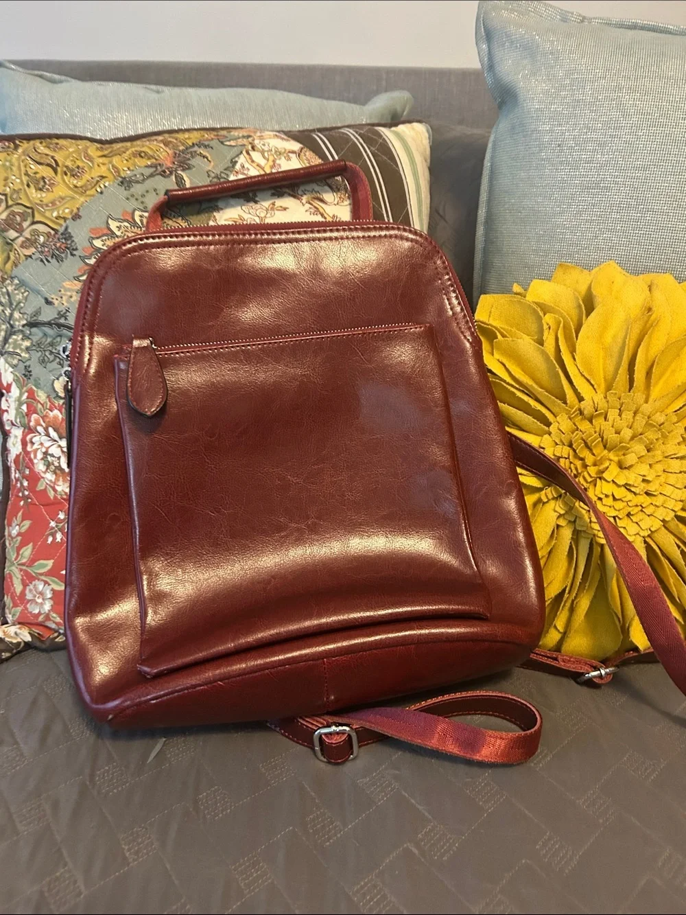 Burgundy Leather Backpack Purse leather